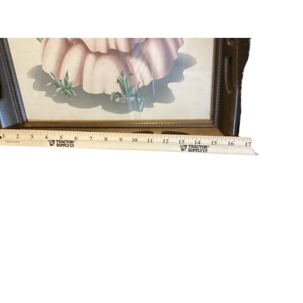 1940's Vintage Turner Art Watercolor Print Southern Belle Large Wooden Frame - Picture 4 of 5